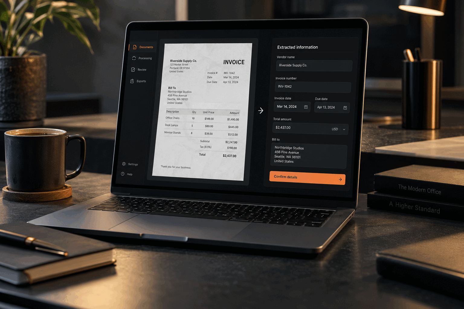 Invoice extraction with a review step