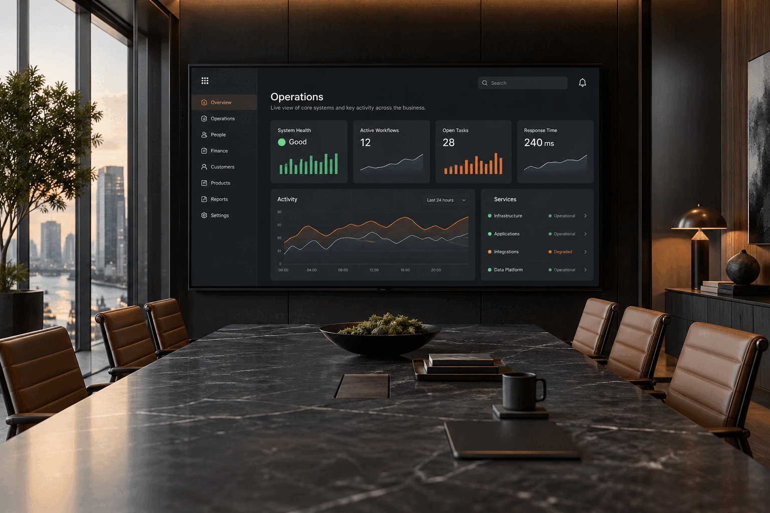 Business operations overview in a meeting room