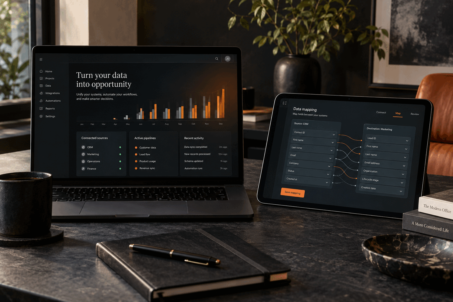 Mapping data between connected business systems