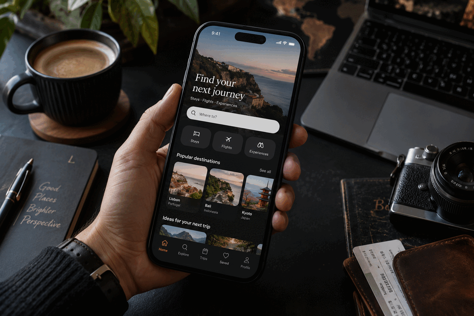 Travel booking application on a smartphone